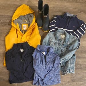 Lot of boys clothing size 4/5  and size 11 rain boots.